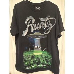 Runtz Worldwide Out of This World UFO Alien Cow Graphic T-Shirt Black Large